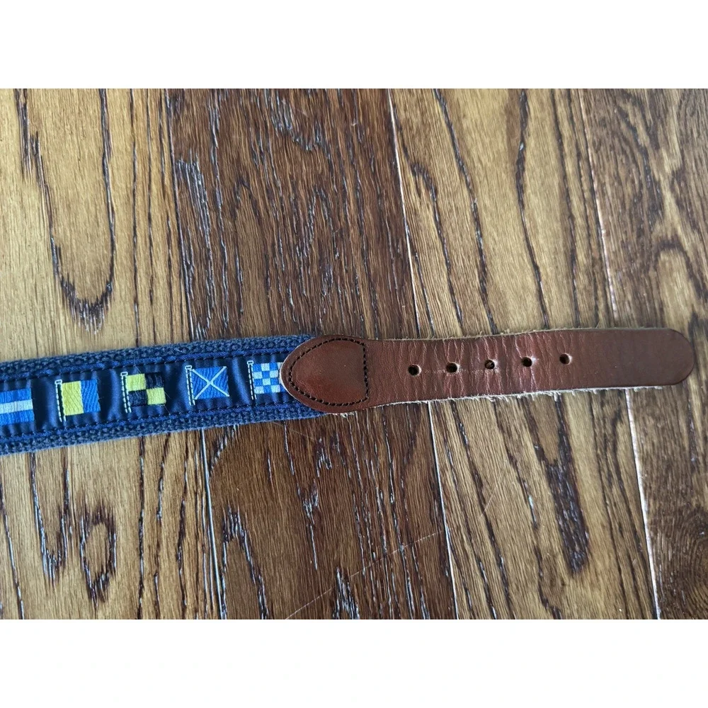Leather Man Ltd Belt Mens 36 Navy Web Brass Buckle Embroidery Nautical Flags USA